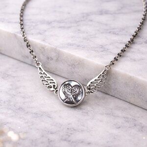 Silver Angel Wing Snap Necklace Interchangeable Faith Pendant 21"